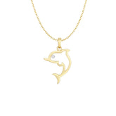 14K Gold .01Ct Diamond Dolphin Necklace